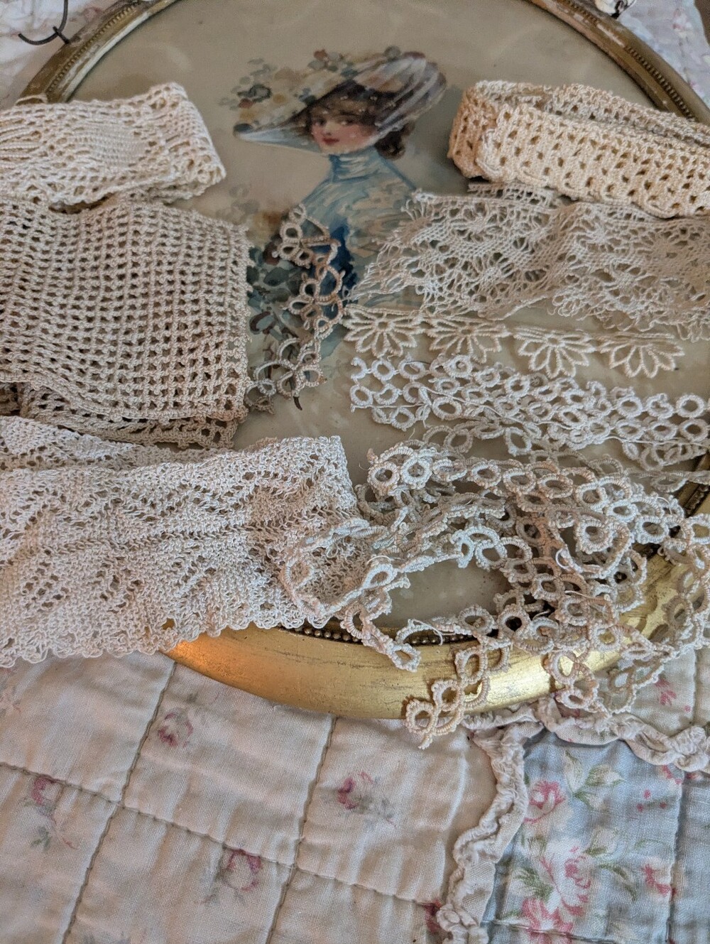 Vintage Crochet Lace Tatting Trim Bundle Junk Journals Slow Stitch 5+Yds